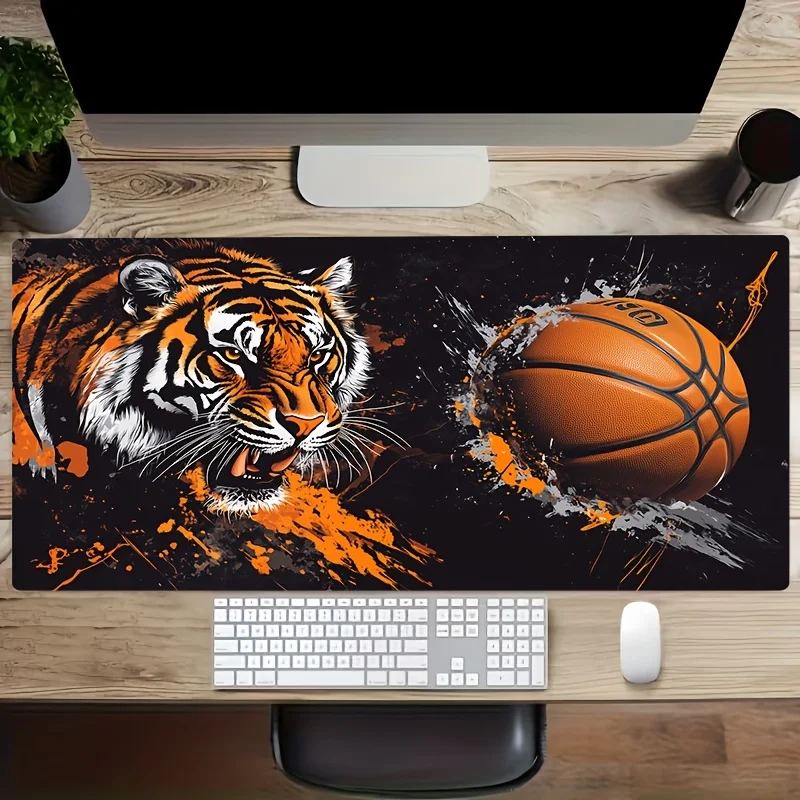 Large Tiger and Basketball Ink Splatter Style Illustration Esports Gaming Mouse Pad, an Ideal and Perfect Gift Choice for Gamers as an Extra-large Desk Mat and