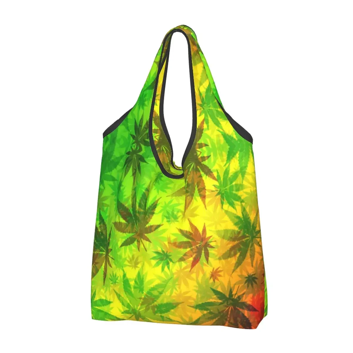 Reusable Rasta Colors Leaves Nature Pattern Shopping Bag for Groceries Foldable Leaf Grocery Bags Washable Large Tote Bags