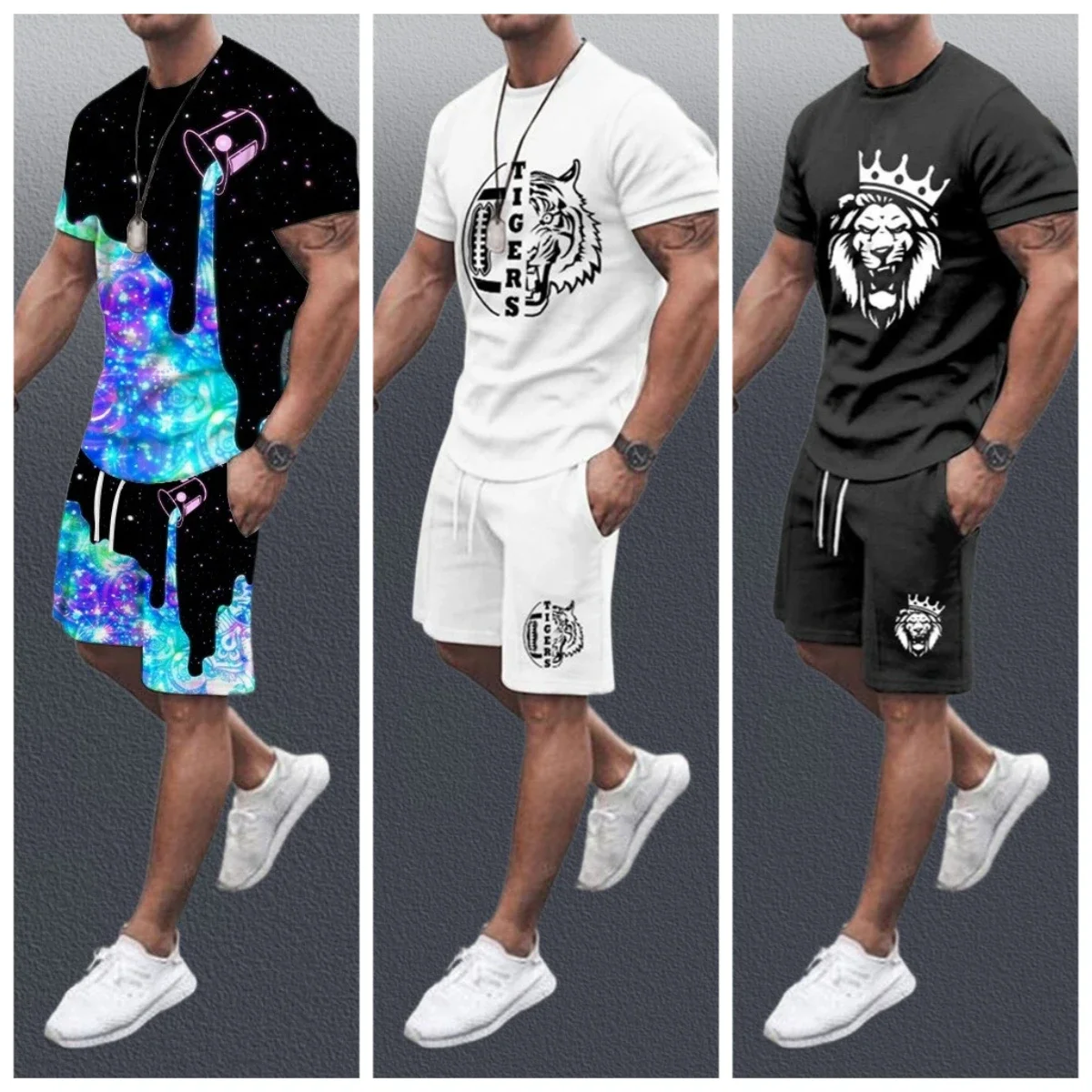 

2025 Casual Cartoon 3D Printed Men's T-Shirt Short Sleeve Sportswear Set Large Size Comfortable Breathable Fashionable Male Top