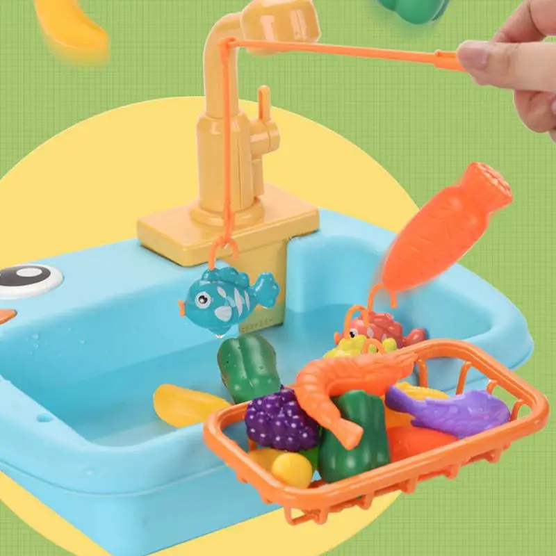 Lavello per bambini con lavello per acqua corrente che gioca con accessori per la tavola giocattolo Cucina multifunzionale Fai finta di giocare per divertimento