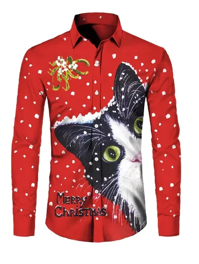 クリスマスをテーマにしたメンズ長袖シャツ,カジュアルトップ,3Dプリント,パーティーウェア,新しいコレクション2022