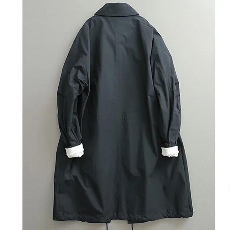 Spot early autumn Japanese design double-layer collar thin twill cotton coating single-breasted windbreaker men