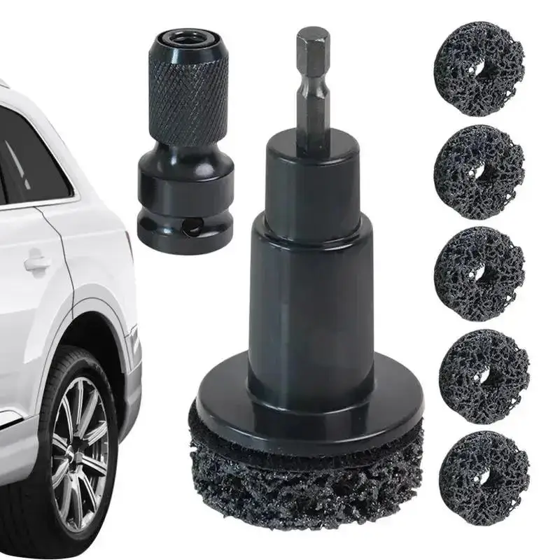 Wheel Hub Cleaning Kit Brake Disc Rust Removal Tool with Grinding Heads&Polish Pads for Wheel Stud Resurfacing Lug Nuts Cleaning