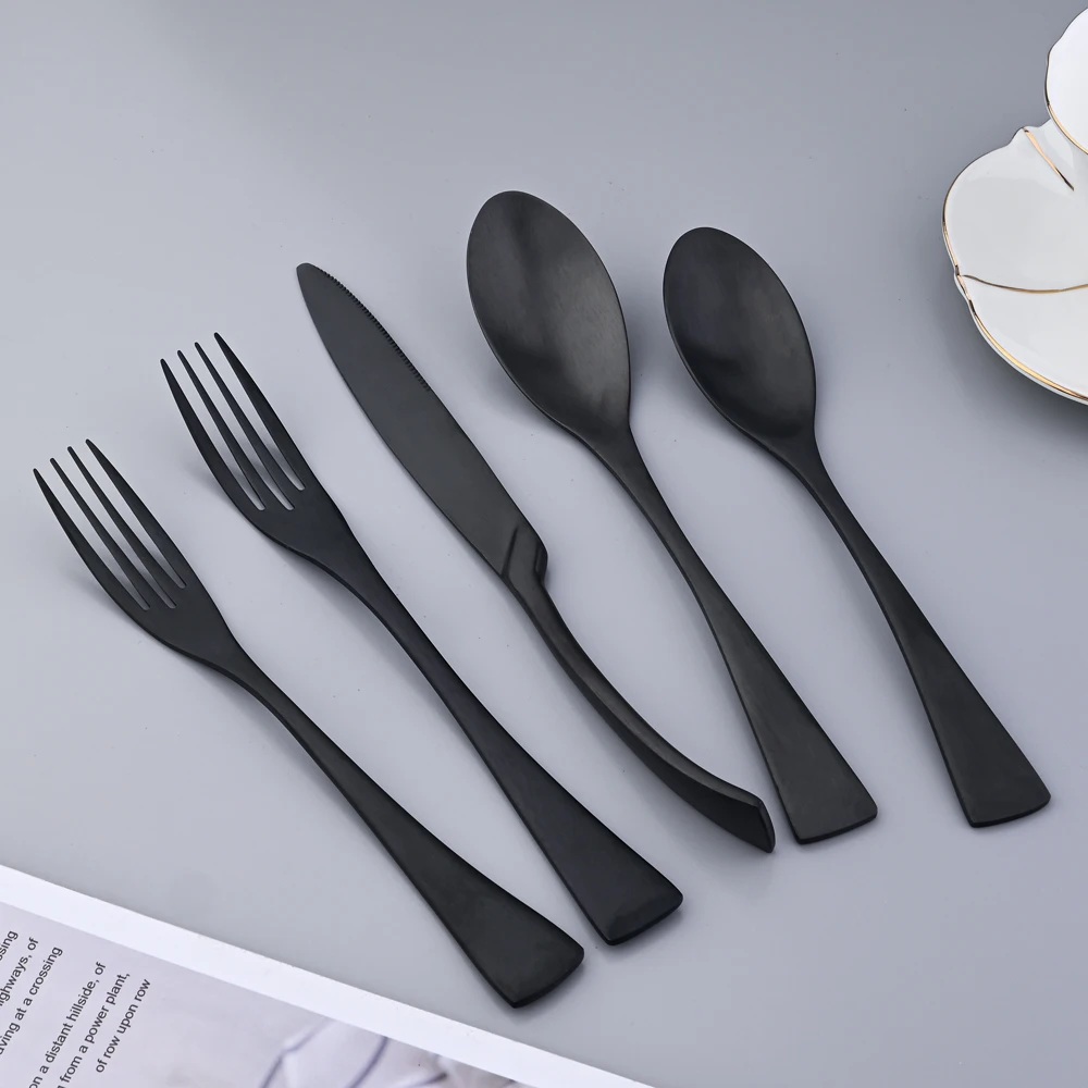 Black Matte 304 Stainless Steel Cutlery Set Steak Knife Dessert Fork Spoon Dinnerware Set Home Kitchen Tableware Set