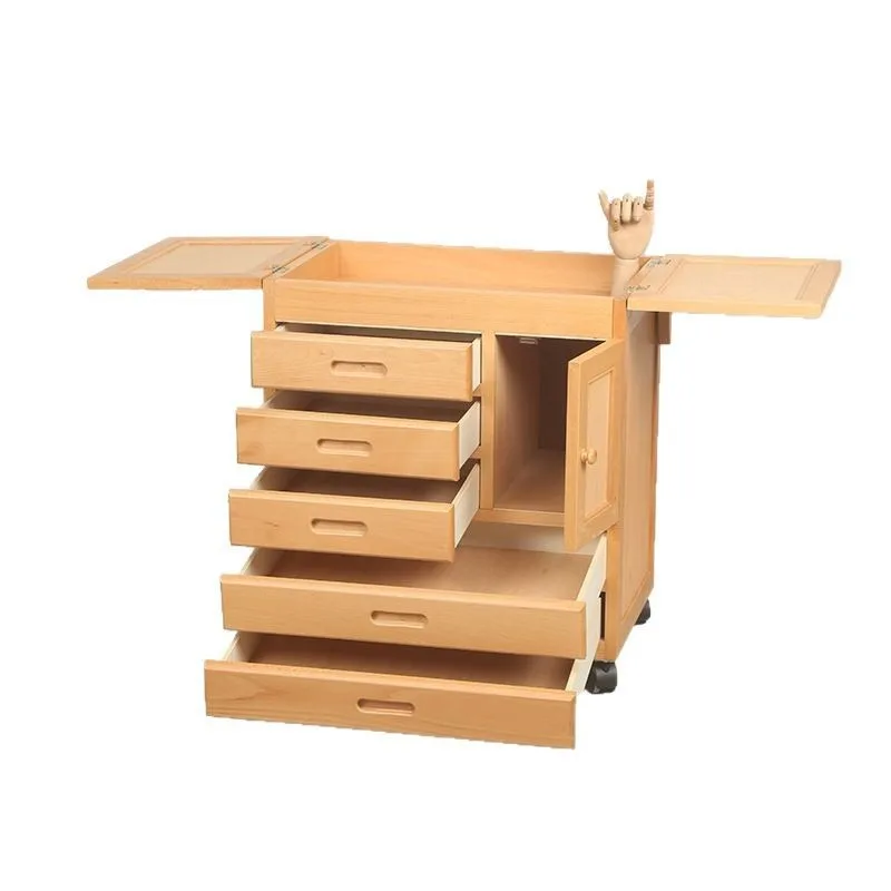 All solid wood lifting multi-functional oil painting car painting cabinet storage cabinet fifth floor mobile placement table