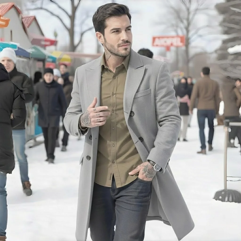 

Men's Double-Breasted Woolen Blend Overcoat Warm Lined Winter Long Coat Windproof Classic Jacket