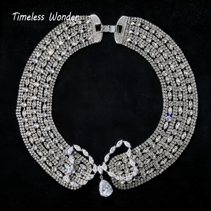 Timeless Wonder Stunning Crystal Zircon Bowknot Statement Necklace for Women Designer Fine Jewelry Runway Rare Top Luxury 2614