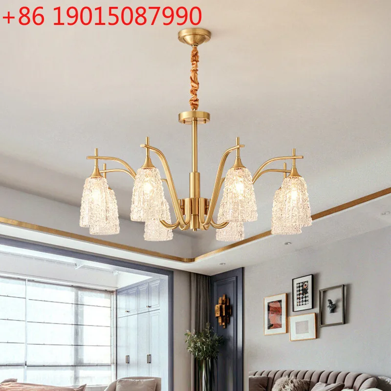 

Full copper living room light, high-end retro bedroom, dining room, French new master bedroom, light luxury crystal copper lamp