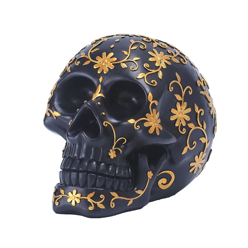 Halloween Patterned Skull Resin Decor - Gothic Party Supplies Haunted House Props Spooky Centerpiece