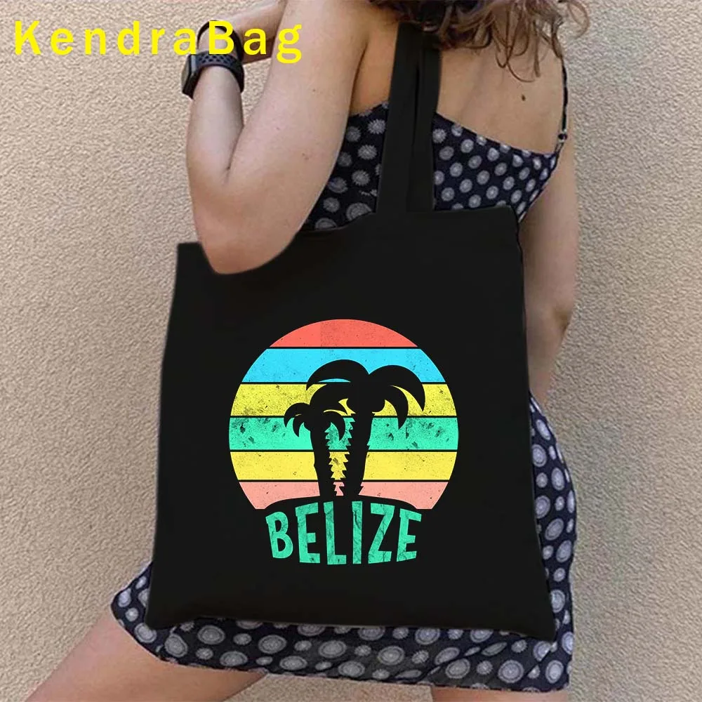 Belize Palmeiland Armen Van Belize Landkaart Vlag Aquarel Meisje Vrouwen Liefde Hart Shopper Canvas Tas Boodschappentassen