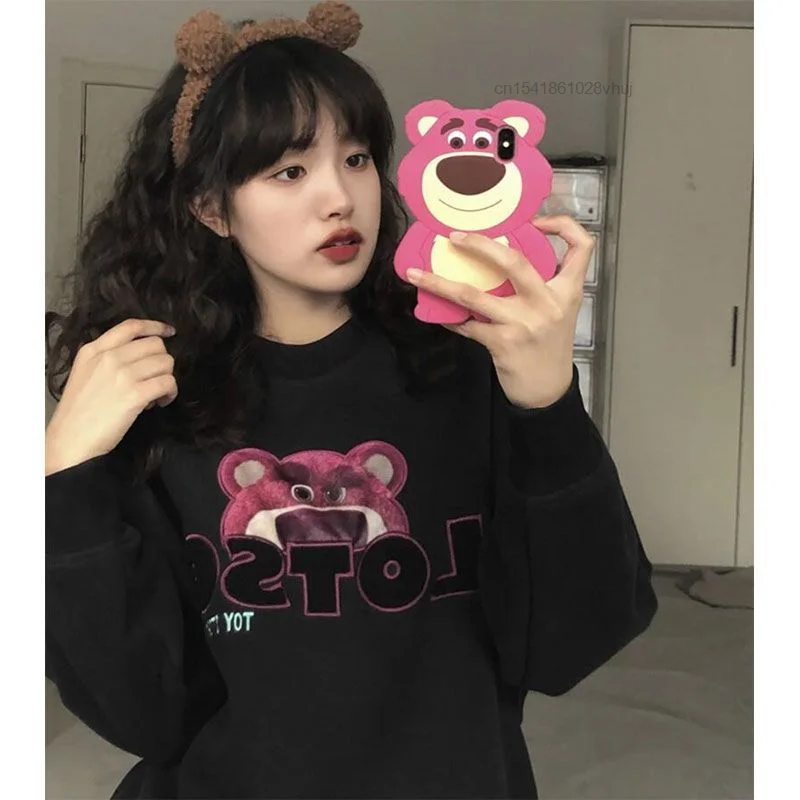 Disney Lotso Kawaii maglione Y2k donna autunno inverno nuova felpa con cappuccio allentata ragazze stile coreano Oversize manica lunga Casual Top