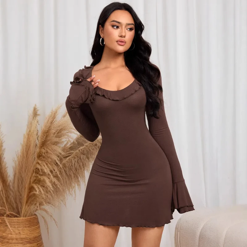 Women Pure Desire Sexy Dress New Brown Versatile Commuting Slim Skirt