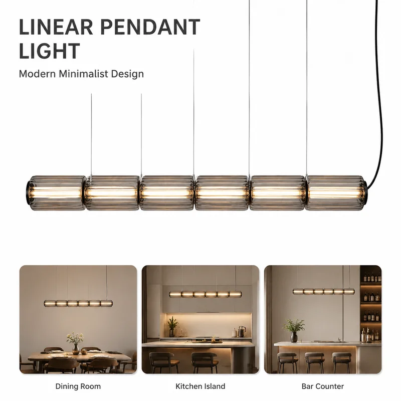 Pendant Light Nordic Roman Column Stacked Linear Design Metal Glass LED Fixture in Dining Room, Bedroom, Bar and Club Chandelier