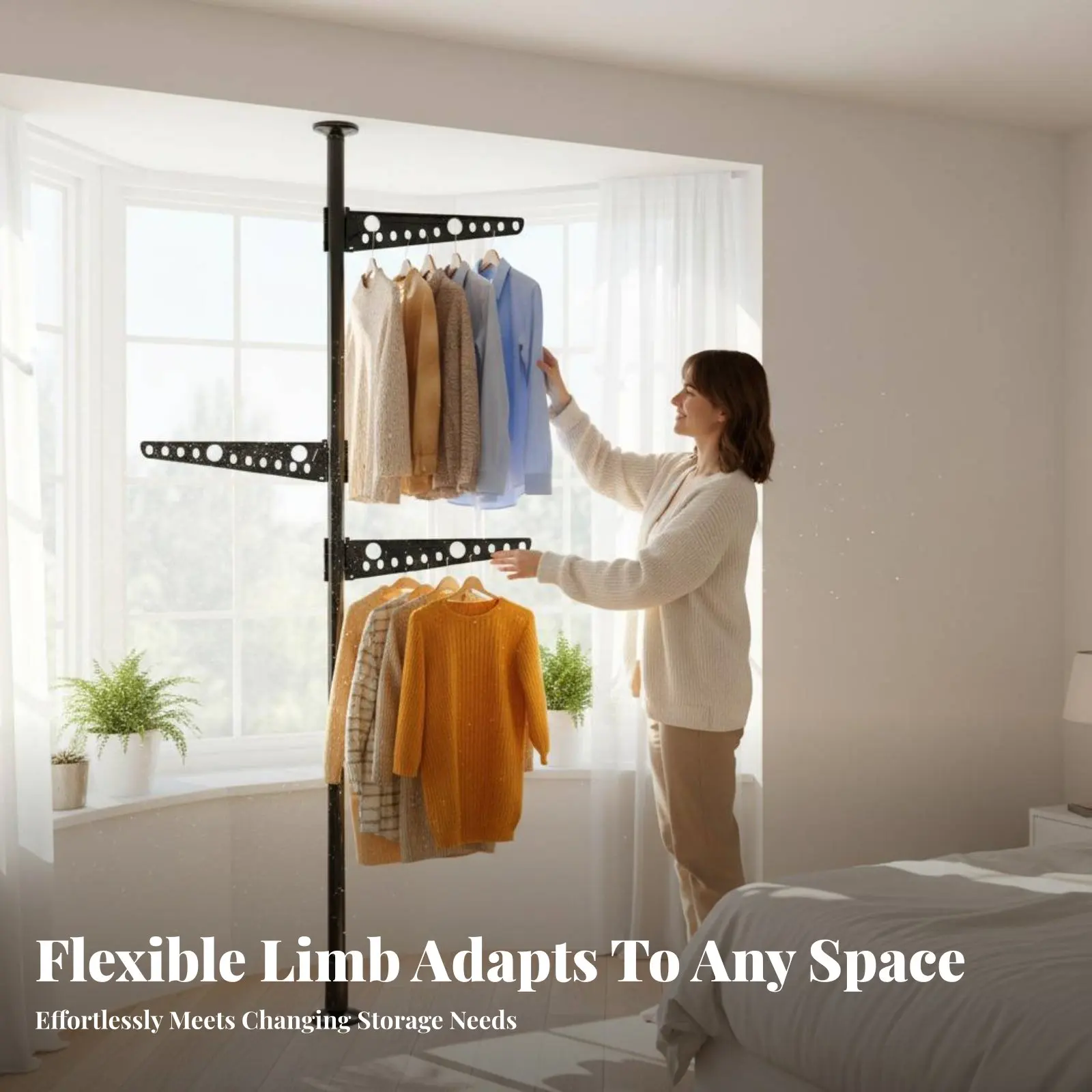 Picture 5: Floor-to-Ceiling Tension Pole Rack No Tools Required Tension Pole Clothes Tree Adjustable Height Multi-Purpose for Laundry Room