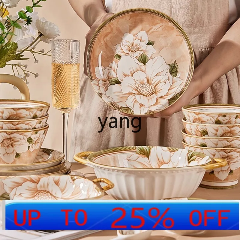LMM Dish Set Household Dish Set Gift Box Light Luxury Camellia Tableware