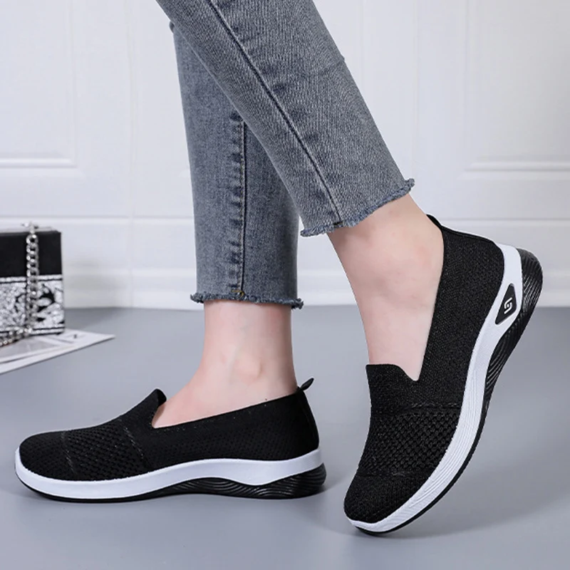 2026 Atmungsaktive Keilabsatz-Loafer für Damen, Frühling/Sommer, Slip-On, gestrickte Sportschuhe, rutschfeste, weiche Sohle, Walkingschuhe für Damen – Detail 5