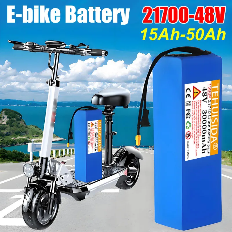 Ebike Battery 48V 15ah 20ah 25ah 30ah 35ah 40ah 50ah 21700 13-cell Lithium-ion Battery Pack with BMS Balancing Protection Board