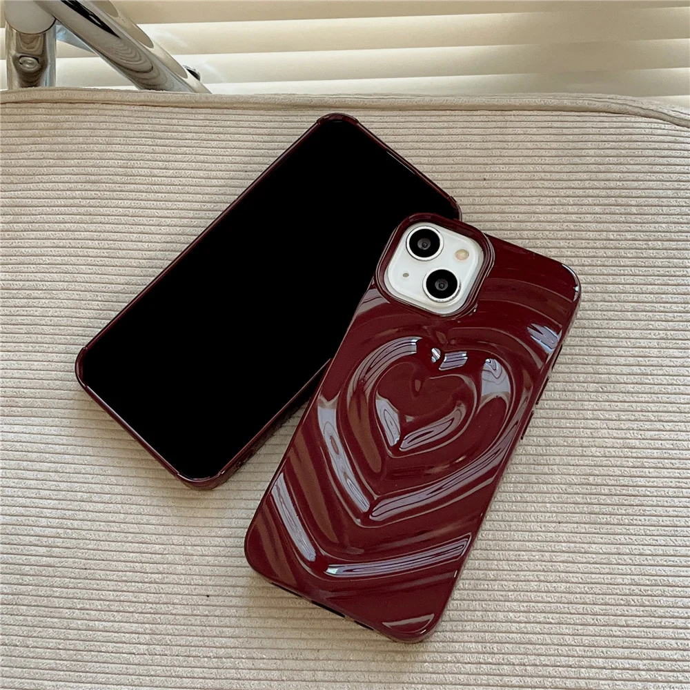 Custodia per telefono con design pieghettato a forma di cuore d\'amore 3D di lusso compatibile per iPhone 13 12 11 14 Pro Max elegante Cover morbida