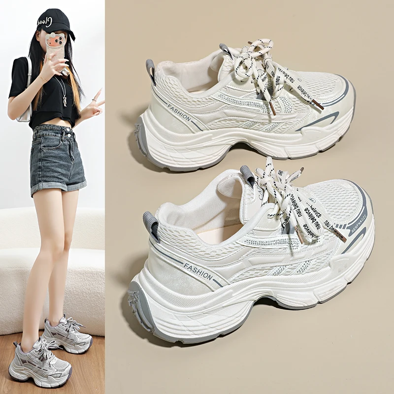 Women Running Shoes Lightweight Breathable Sport Shoes Female Comfort White Casual Sneakers Height Increase Cushioning