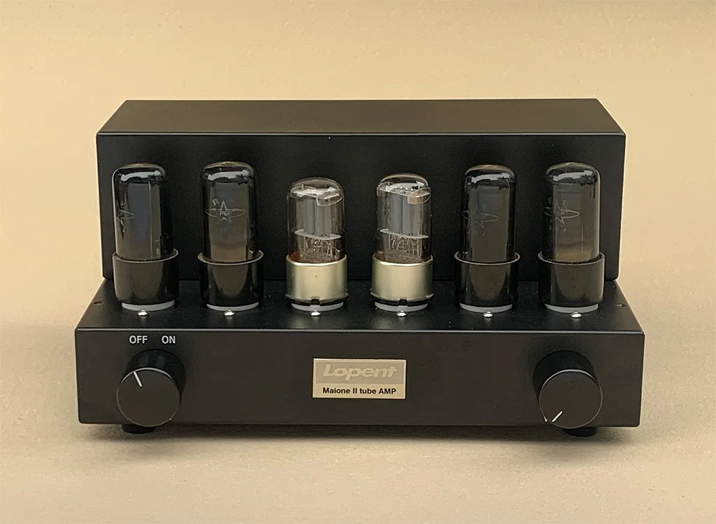 

Latest 12W*2 Lopent MaioneII 6P6P single-ended push-pull tube power amplifier, input sensitivity: 0.5Vrms (10W)