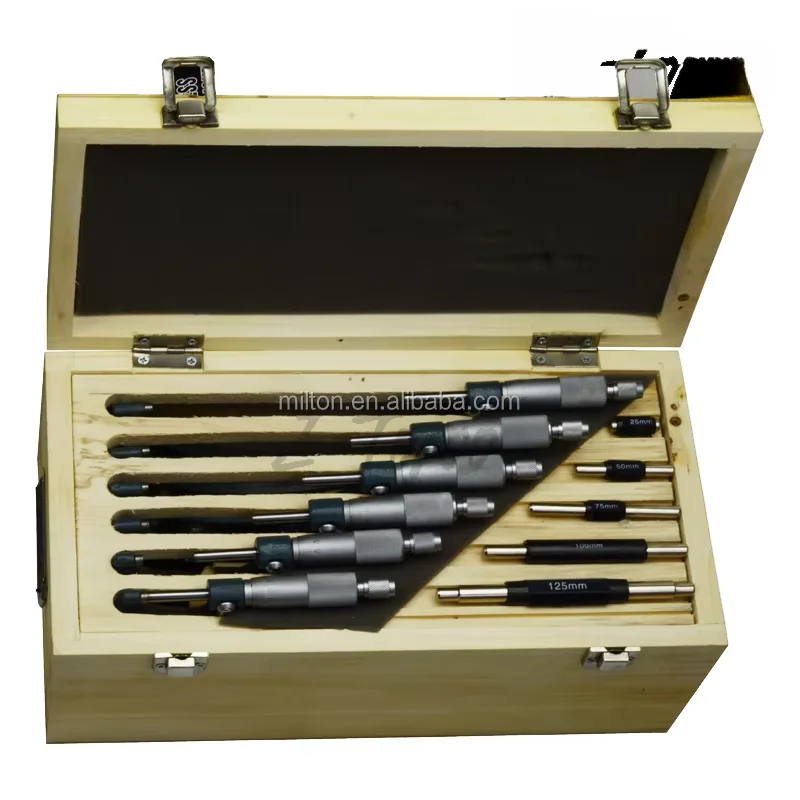 

Micrometer Set Wood Box Packing 6PCS Micrometer Set 0-150 Mm/0-6" Arch Frame High Quality Type Set Of Micrometers