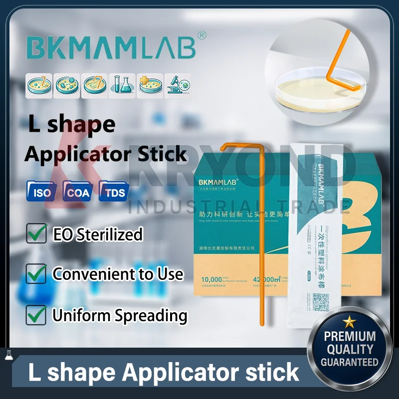 Espátula de Cultivo Bacteriano Desechable y Estéril BKMAMLAB, en Forma de L, para Placas de Petri, Agar y Laboratorio de Microbiología
