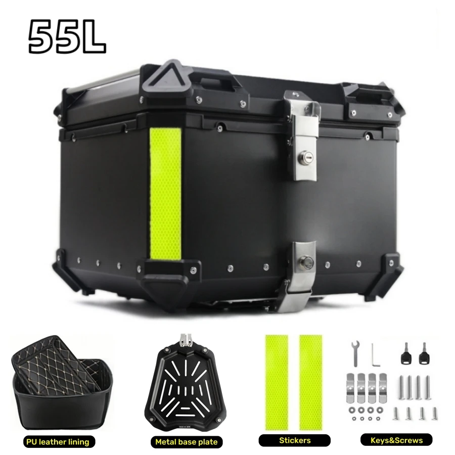 45L/55L Universele Motorcycle Top Box Aluminium Staart Box Motorfiets Kofferbak Achterbagage Case Waterdichte Motor Top Case Toolbox