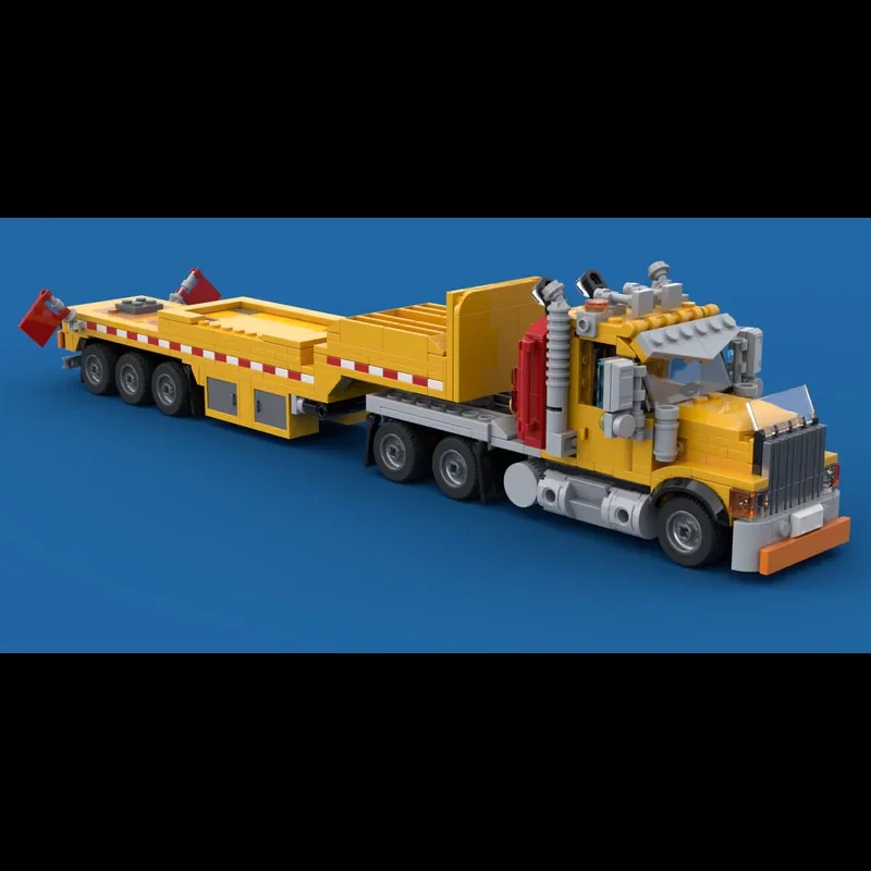 MOC-230370 Yellow Cargo Truck and Trailer Building Block Set, 697 Pieces, Birthday Building Block Toy Gift for Boys and Children