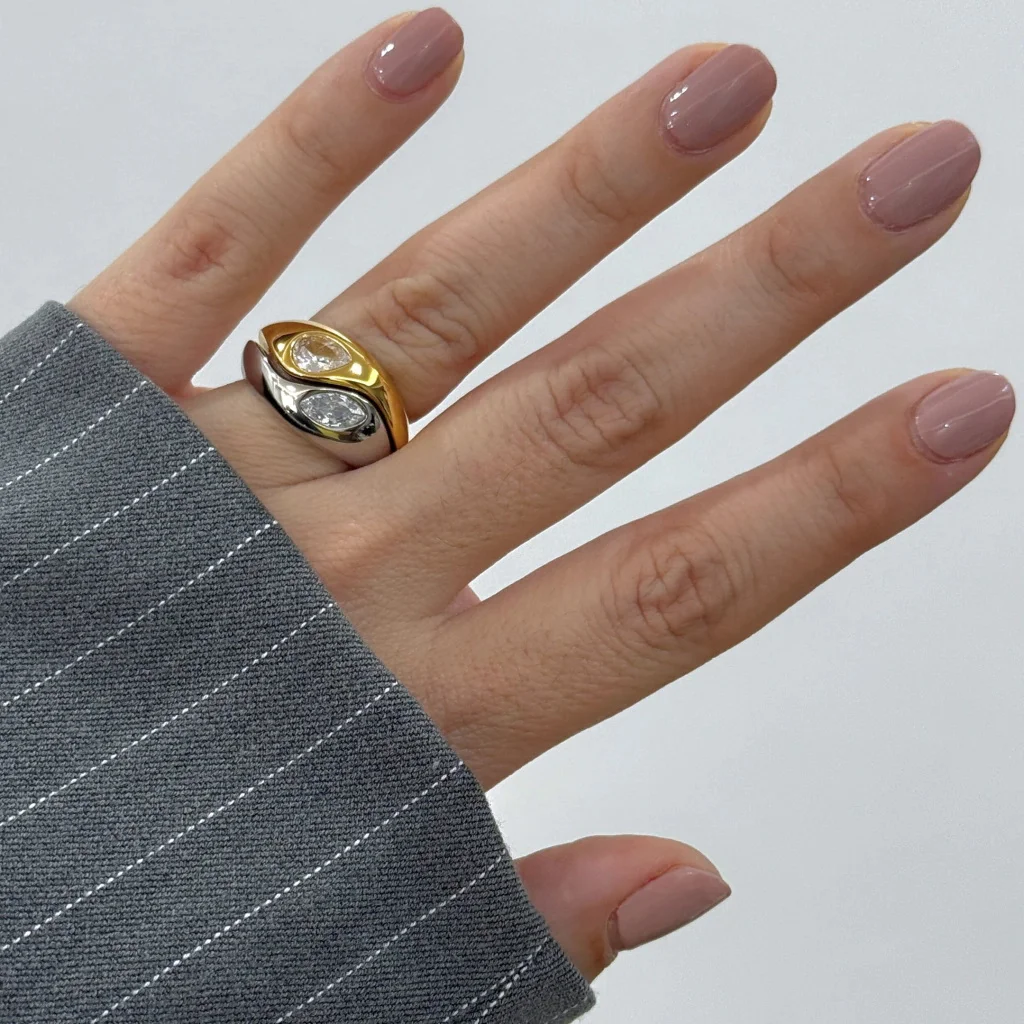 Stainless Steel Two Tone Ring Gold Plated Water Drop Shape Zircon Stackable Women's Ring Wedding Party Jewelry Accessories