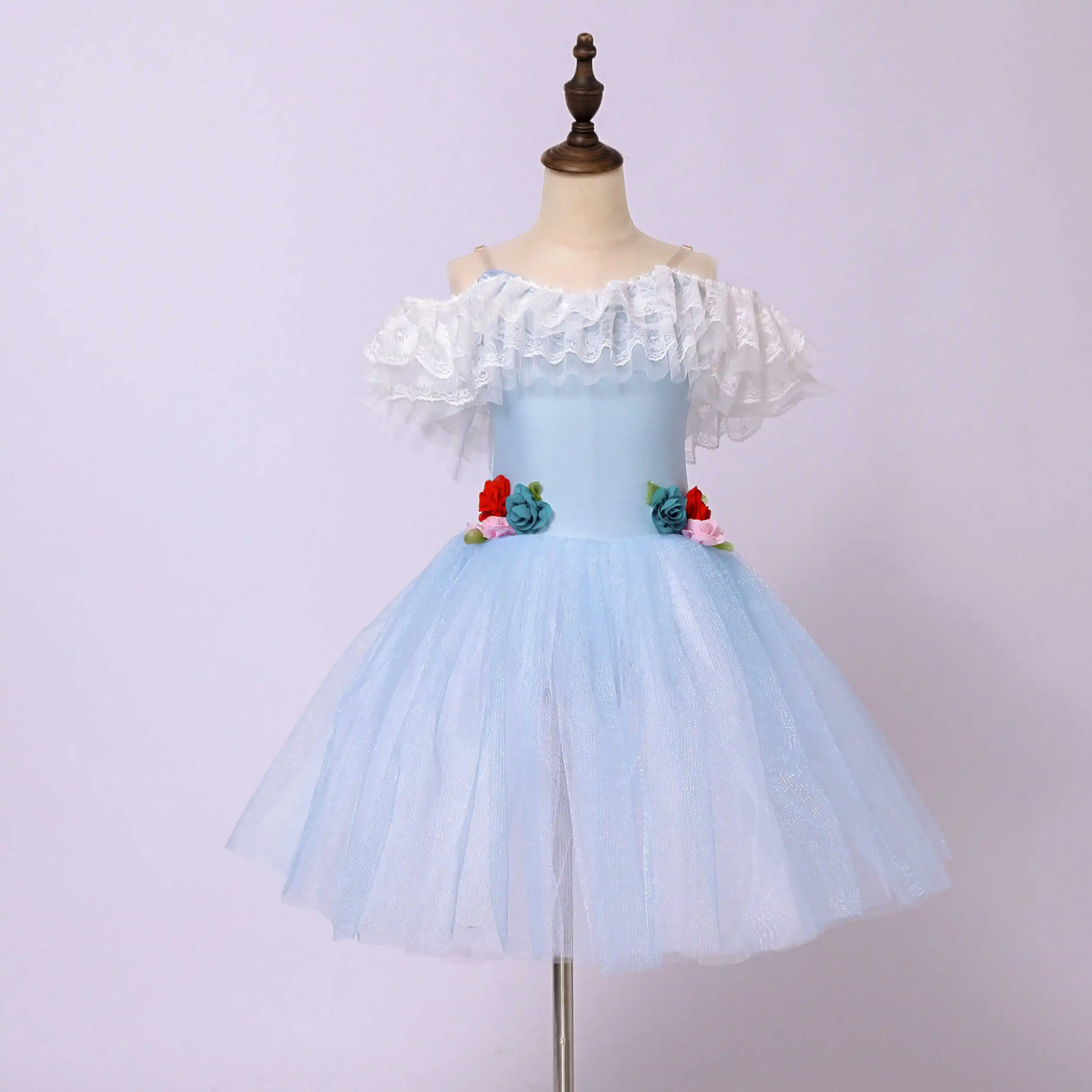 

Professional Ballet Tutus Professional Girls Blue Shoulder Ballet Tutu Dress Flower Costume for Kids Dance Performance & Party