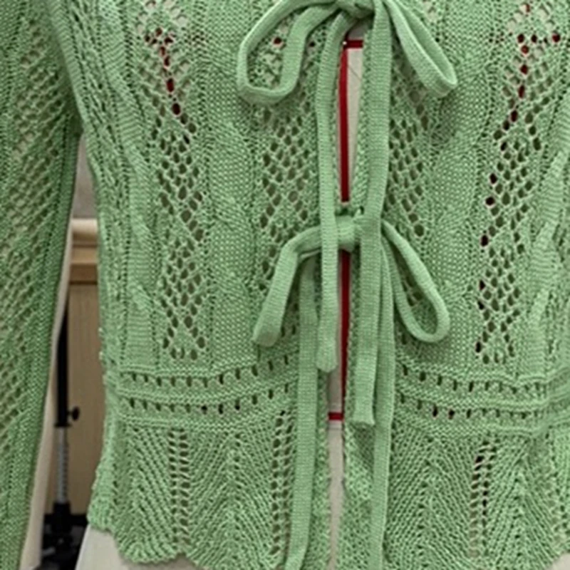 

Коллекция женского вязаного кардигана с галстуком-бабочкой спереди, однотонная укороченная куртка с длинными рукавами и v-образным вырезом на весну и осень