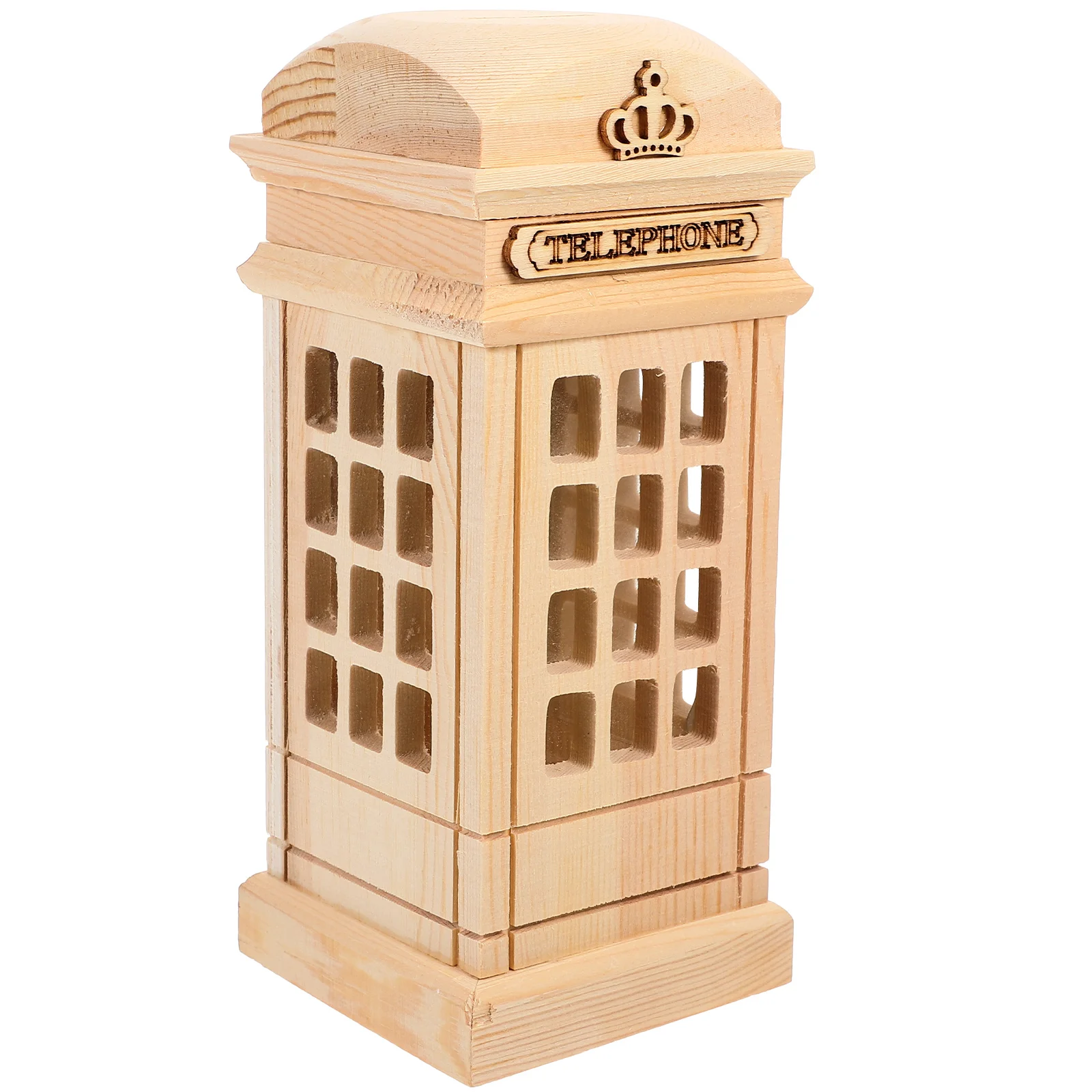 

Telephone Booth Shape Wooden Piggy Bank Unfinished Diy Saving Box Coin Jar For Room Decoration Gift Money Bank Storage