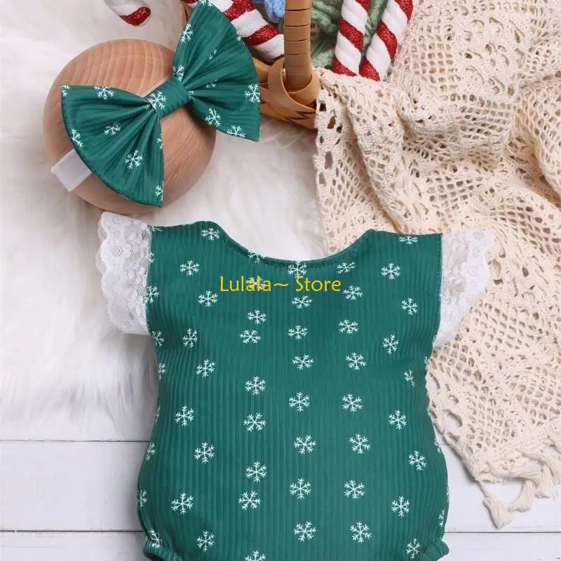 Y4QA Photography Props for Baby Girls 0-1M Photo Costume Christmas Outfit Bowknot Headband Romper Newborn Festival Clothes
