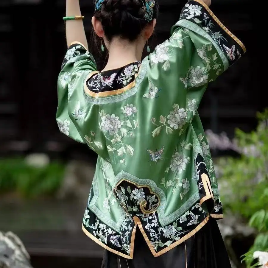 الكلاسيكية سلالة تشينغ Gege زي النمط الوطني الصيني الأزهار الطباعة الملابس هالوين الأميرة تأثيري كرنفال بلايز قميص