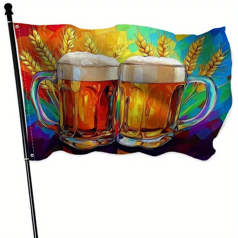 Beer Mugs Wheat Field Garden Flag Vibrant Artistic Two-Tone Biers Fan Outdoor Decor
