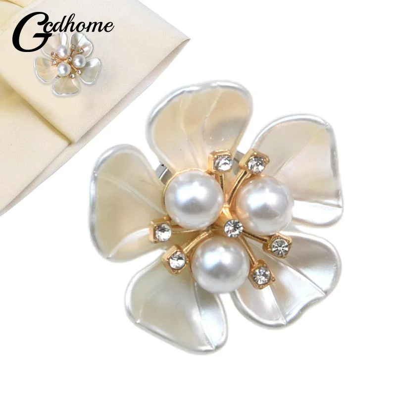 Pearl Flower Button Cover Rhinestone Embellished Clips Detachable Cufflinks Button Cover For Women Dress Shirts Crafting DIY