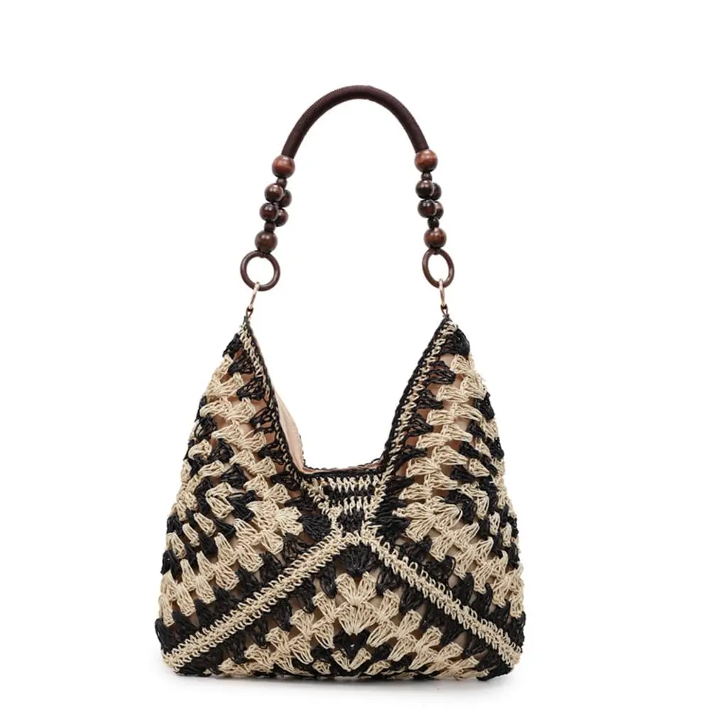 Bolsos de paja de verano para mujer, bolso de mano de playa de malla tejida estilo bohemio, bolso de hombro de gran capacidad para vacaciones