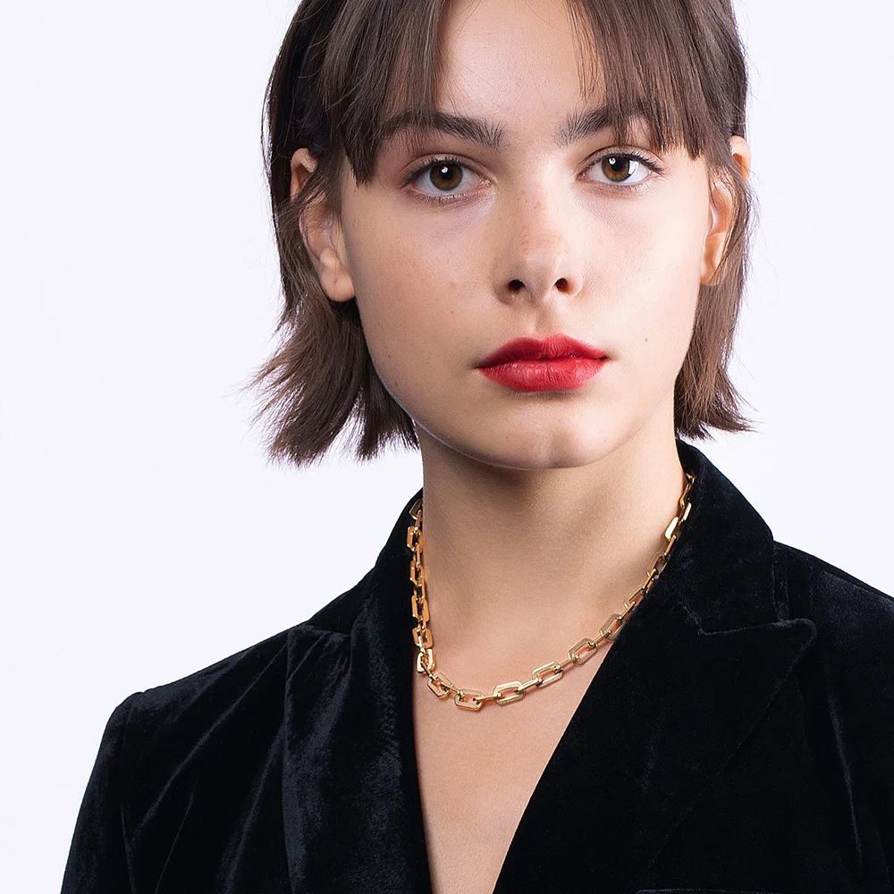 ENFASHION Punk Square Chain Necklaces For Women's 18K Gold Plated Stainless Steel Goth Necklace Fashion Jewelry Collar P203159