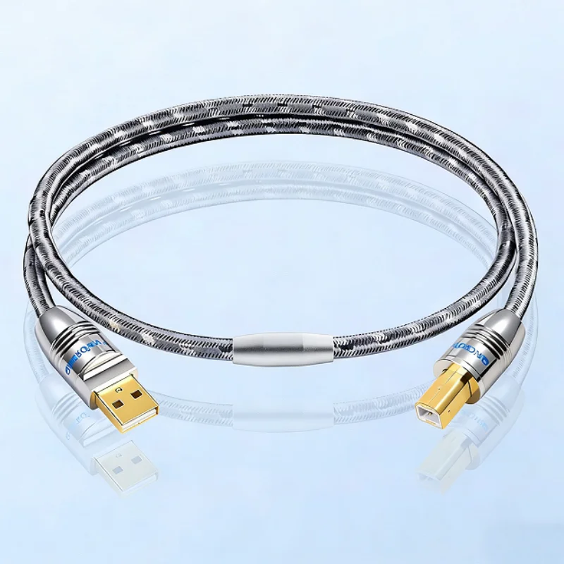 HiFi USB Audio Decoder Cable 7N Single Crystal Copper Silver Plated USB A to B Square Port Type-C to B for Sound Card DAC