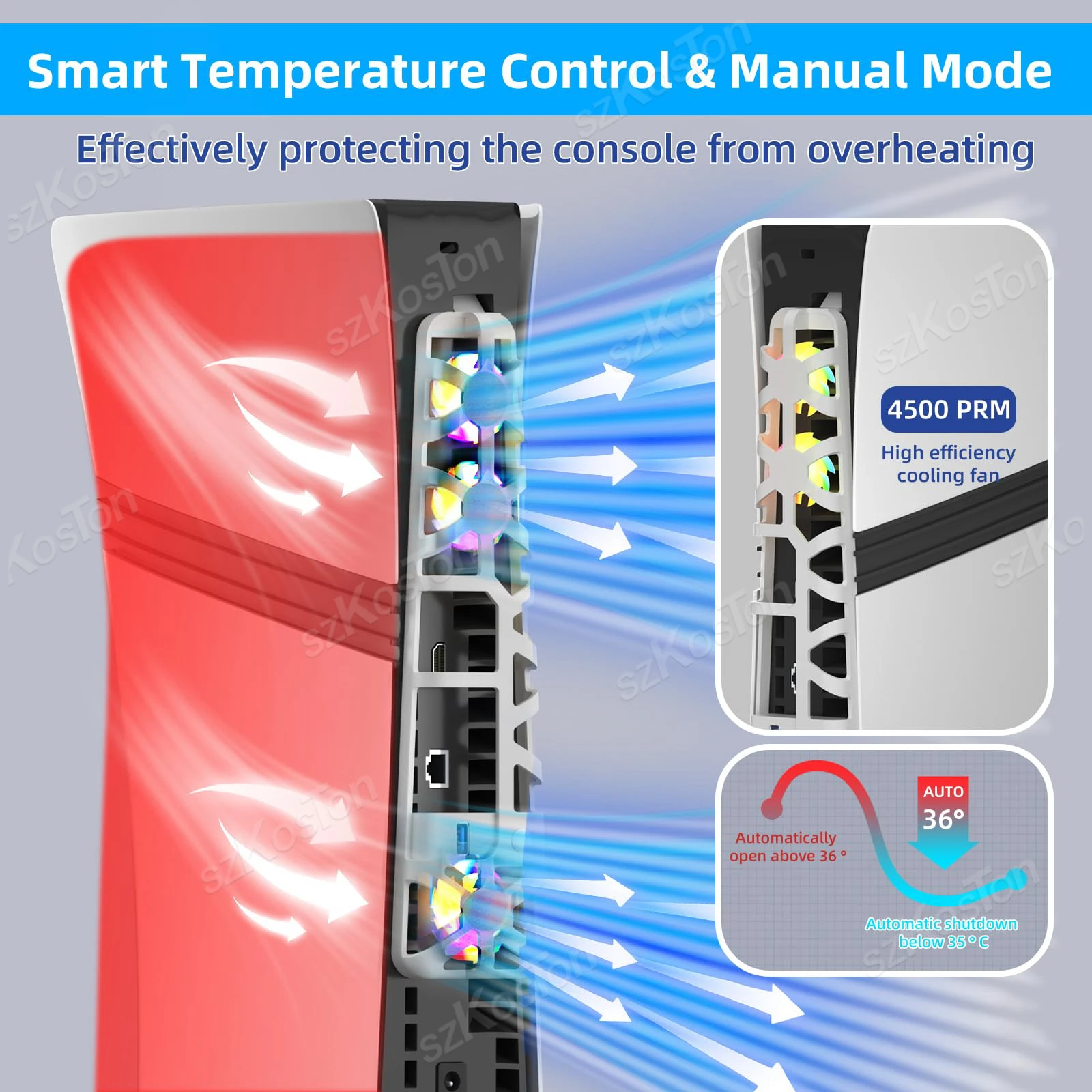 Untuk Konsol PS5 Pro Kipas Pendingin Fungsi Kontrol Suhu Penginderaan Cerdas dengan Pencahayaan RGB Aksesori Gaming Port USB 3.0