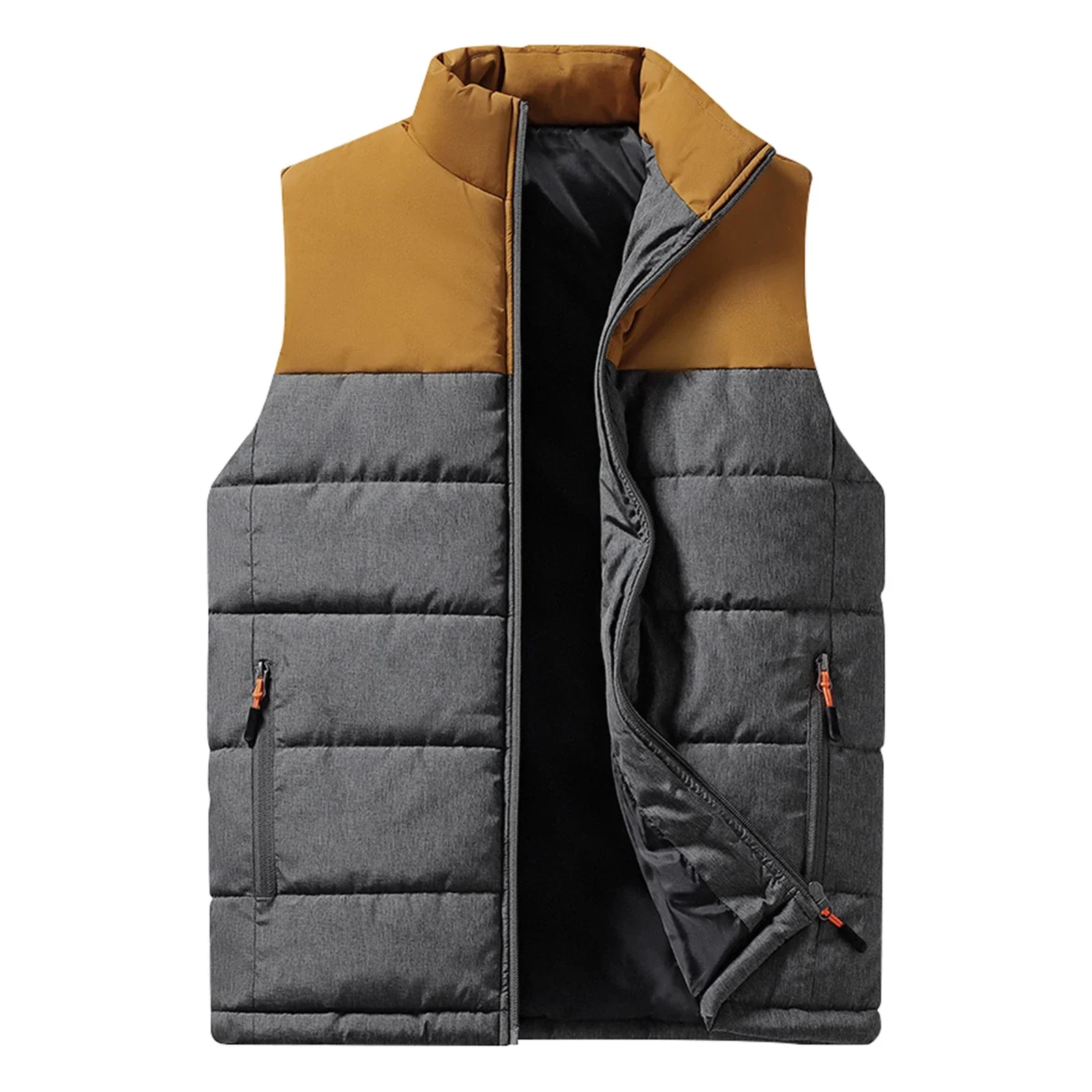 Autumn Winter Men's Loose Casual Jacket Sleeveless Zipper Down Vest Male Solid Color Warm VestsMens Stand-up Collar Coats