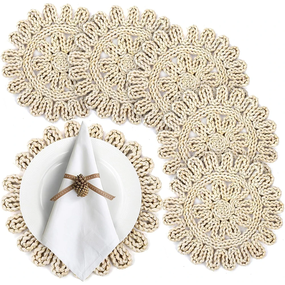 

4/8/12PCS Woven Placemat Boho Straw Placemat Natural Braided Tablemat Farmhouse Decor for Wedding Thanksgiving Party 30cm