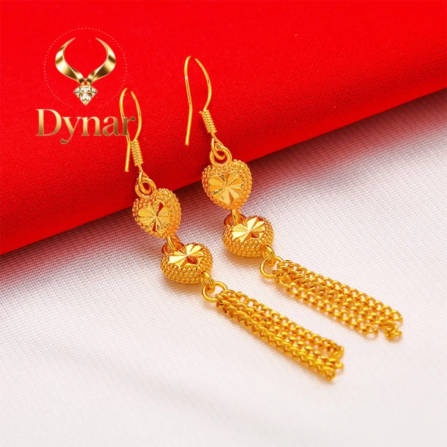 Dynar Jewelry    24K gold rose fringed earrings AU999 full gold, three-dimensional rose blooming shape, gold chain tassel swayin