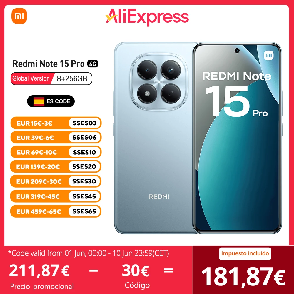 Xiaomi Redmi Note 15 Pro 4G Version Européenne 8GB 256GB MTk Helio G200 Ultra, Écran AMOLED 6,67 Pouces, 120Hz, 200MP, 6500 mAh, IP65, NFC