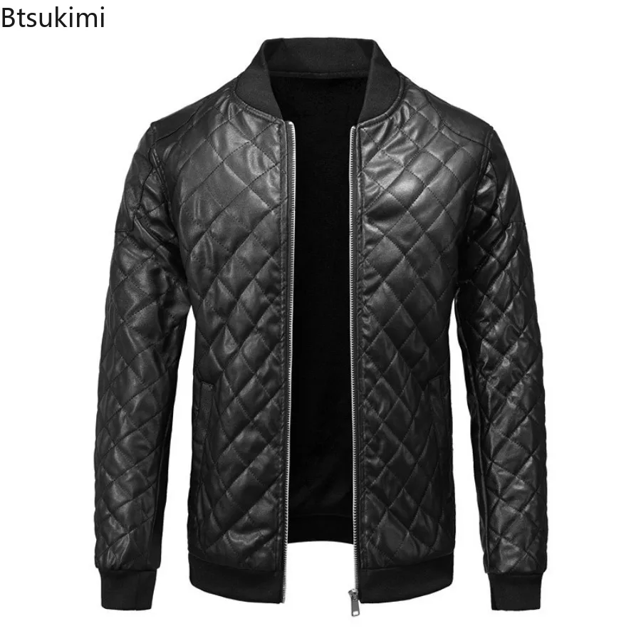2025 New Men's Vintage Leather Jackets Autumn Winter Stand Collar Motorcycle Coats Men Casual PU Leather Outerwear Biker Clothes