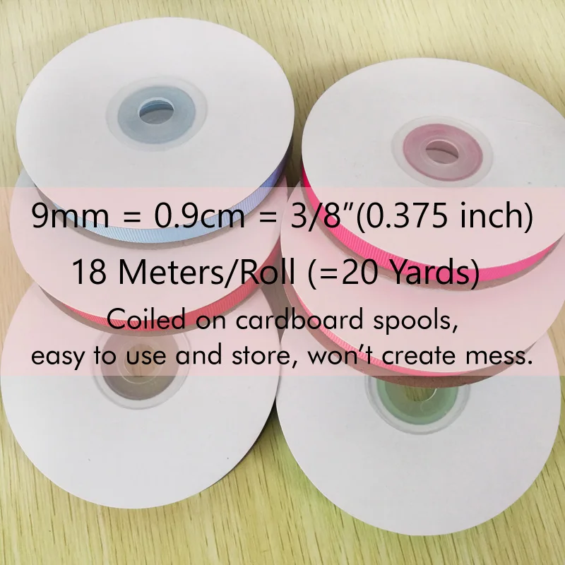 6mm 1/4“ 9mm 3/8“ Grosgrain Ribbon Solid Colour High Quality 100% Polyester Grosgrain Ribbon Tapes