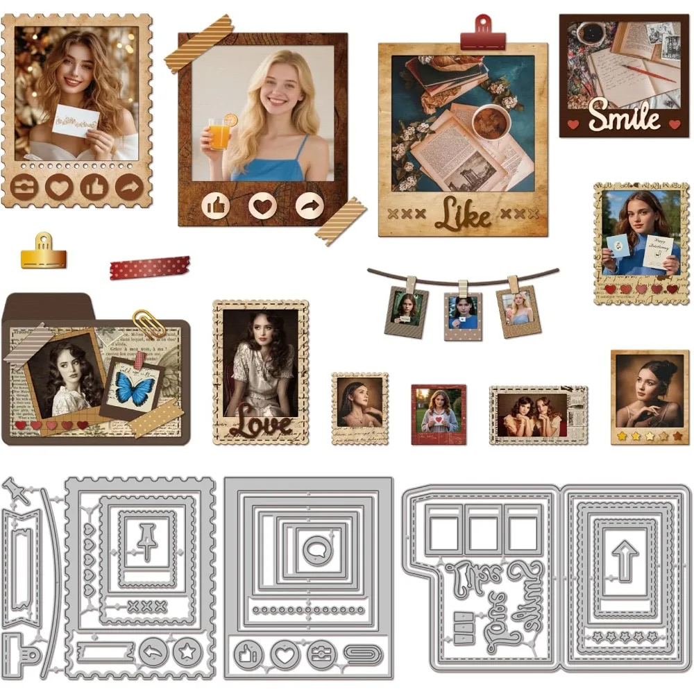 Vintage Polaroid Folder Cutting Dies for Card Making Photo Frame Metal Die Cuts Retro File Folder Die Cut Dies for DIY Embossing