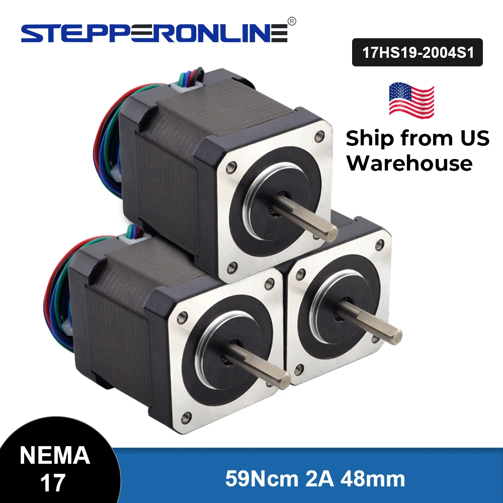 

STEPPERONLINE US Ship from 3PCS Nema 17 Stepper Motor 17HS19-2004S1 2 Phase Step Motor 59Ncm(84oz.in) 2A for CNC 3D Printer