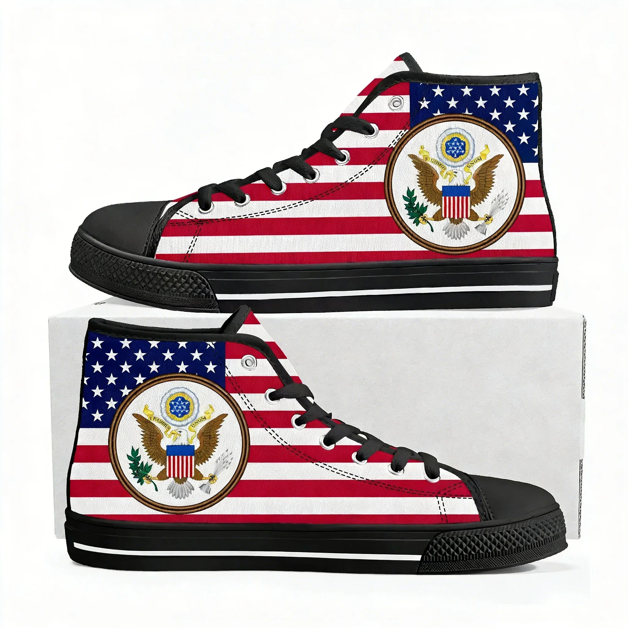 Zapatillas Deportivas Altas con Diseño de la Bandera de EE. UU. en Rojo, Azul y Blanco, para Hombre y Mujer, Zapatillas de Lona Casuales para Parejas, Zapatos Personalizados