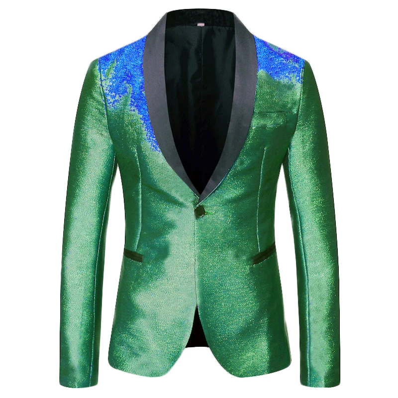 Heren Shiny Mode Gradiënt Jurk Blazer Een Knop Sjaal Revers Elegante Pak Jas Mannen Casual Party Prom Bruiloft Banket Smoking